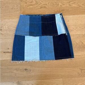 More To Come - Madi Patchwork Denim Mini Skirt in Blue
